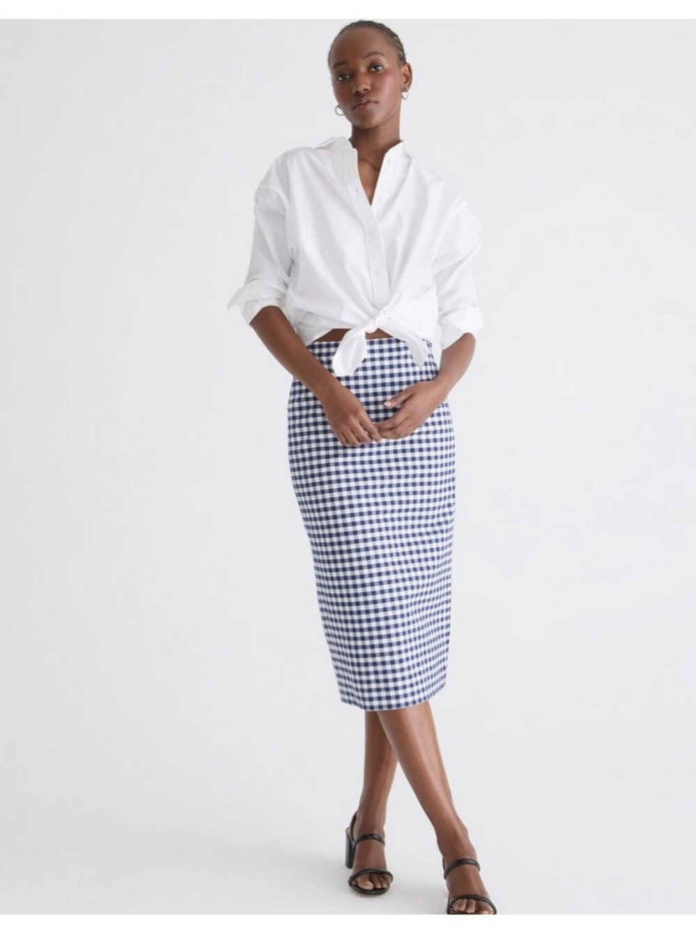 No. 3 Pencil skirt in gingham bi-stretch cotton